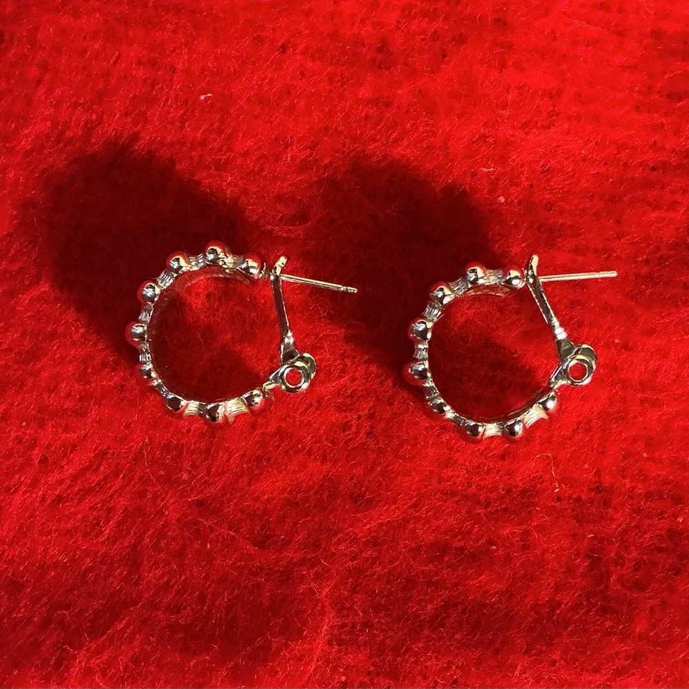 Vintage MONET Silver Tone Ribbed Pierced Post Omega Clip Earrings Pat Pend